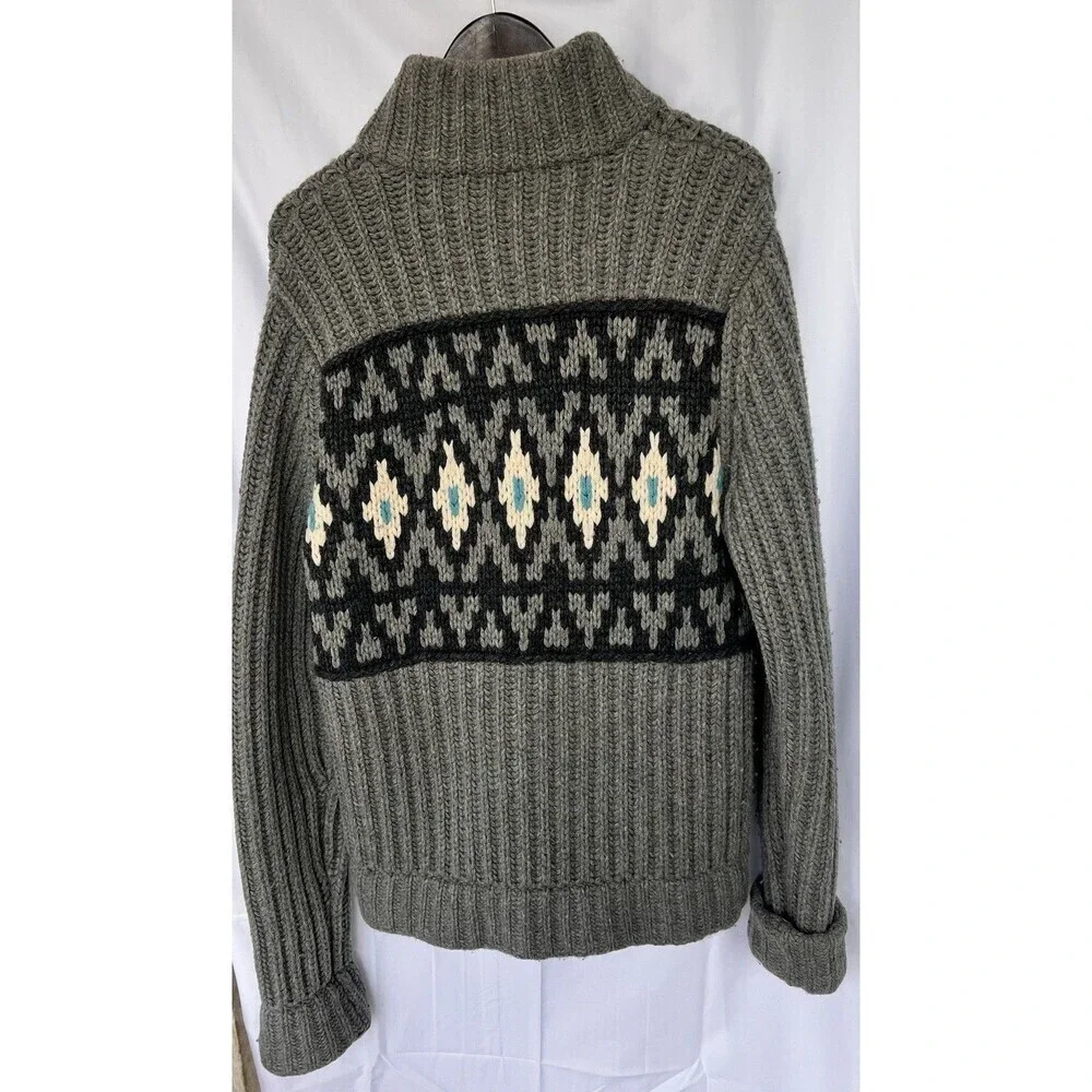 Hollister West Coast Hand Knit Sweater Aztec Cardigan Chunky Thick Western